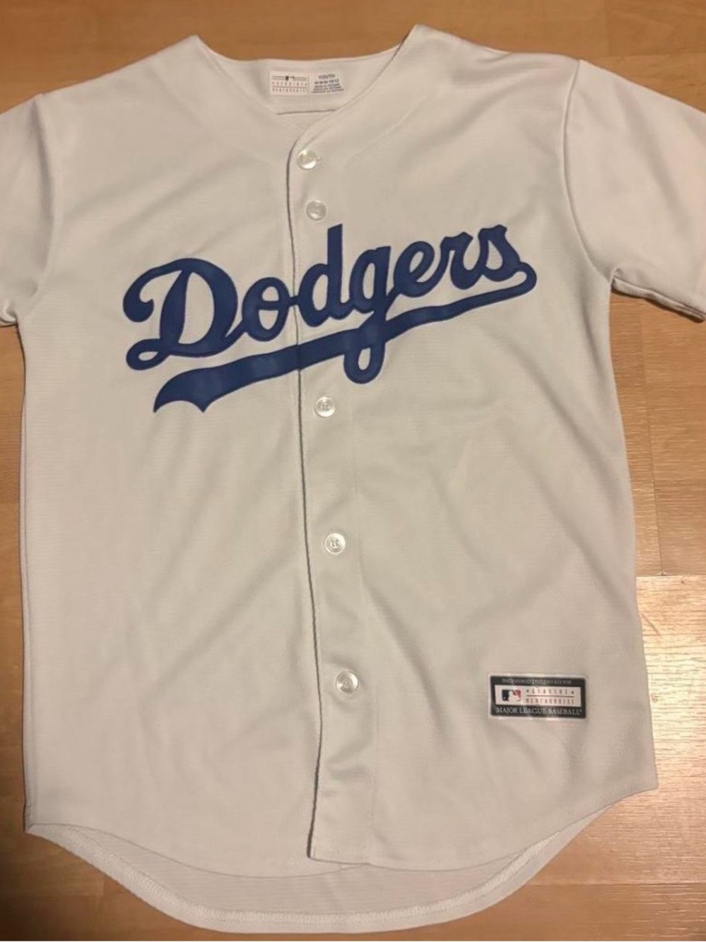 MLB Los Angeles Dodgers White and Blue Youth Button-Up Jersey